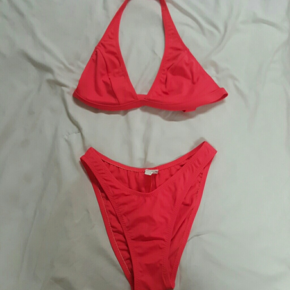 Neon orange 80's style swim suit!